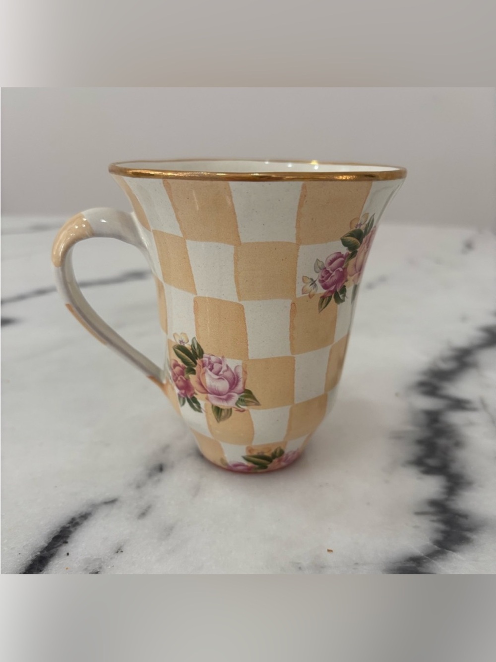 MacKenzie-Childs Honeymoon Checkered Mug Orange Marmalade